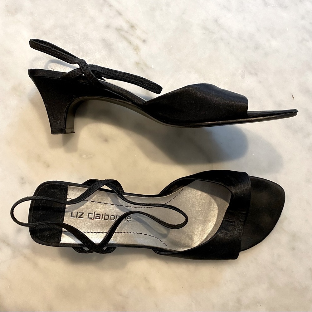 Liz Claiborne black open toe heels w ankle strap